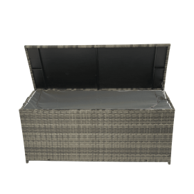 Outdoor Storage Box, 113 Gallon Wicker Patio Deck Boxes with Lid, Outdoor Cushion Storage for Kids Toys, Pillows, Towel Grey Wicker (Color: as Pic)