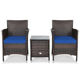 3 Pieces Ergonomic Wicker Patio Conversation Set (Color: Navy)