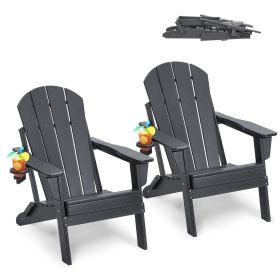 VEVOR Adirondack Chair Plastic, Set of 2 All-Weather Portable Folding Fire Pit Chair, Outdoor Adirondack Patio Chair with Cup Holder (Color: Gray)