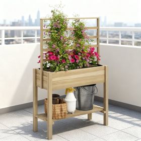 Wooden Raised Garden Bed With Trellis, Outdoor Planter Box With Storage Shelf For Vegetables, Flowers, Herbs, TIKT0K Prohibits Sales (Option: Natural Wood)