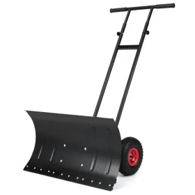 29" X 33" X 44" Blade Snow Shovel With Wheels, 6-Level Handle Tilt & 7-Level Blade Rotation Snow Pusher For Driveway (Option: defaulttitle)