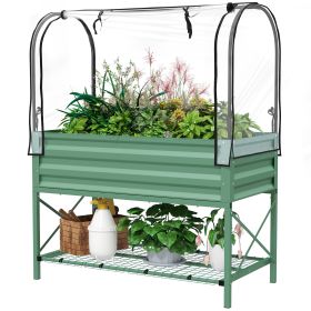 Raised Garden Bed with Legs and Cover, Metal Elevated Planter Box with Bottom Shelf and Liner for Vegetables, Green (Option: Green-1180x370x95 mm)