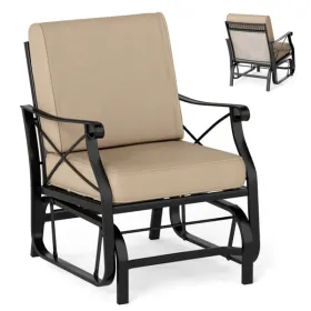 Black Metal Patio Glider Chair With Brown Washable Cushion, 330 Lbs Capacity Ergonomic Outdoor Rocking Chair For Porch (Option: defaulttitle)