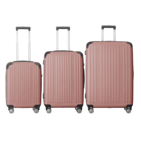 3-Piece Lightweight ABS Hardshell Luggage Set 20, 24, 26 In Rice Brown With Spinner Wheels, TSA Lock, And Adjustable Telescopic Handle - Durable (Option: Pink)
