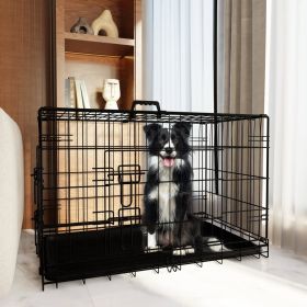 Dog Crate, 42 Inch Large Dog Cage With Divider And Plastic Leak-Proof Pan Tray, Double Door Folding Metal Wire Cage For Indoor, Outdoor, And Trav (Option: Black)